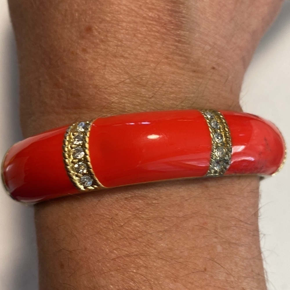 J. Crew gold and Pavé crystal orange contemporary magnetic clasp bangle bracelet
